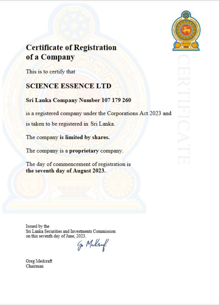 Sri Lanka business registration certificate Word and PDF template